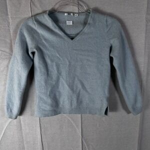 Uniqlo Youth Medium‎ Cashmere V-Neck Sweater Light Blue Long Sleeve Knit